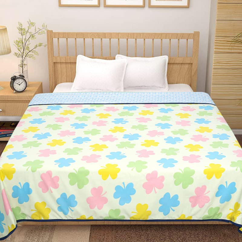 Image of BSB HOME Pure Cotton 120 GSM Reversible Soft Light Weight Printed Single Bed Blanket /AC Dohar /Summer /Skin Friendly Dohar-220 x 152 cm- Pista Pink