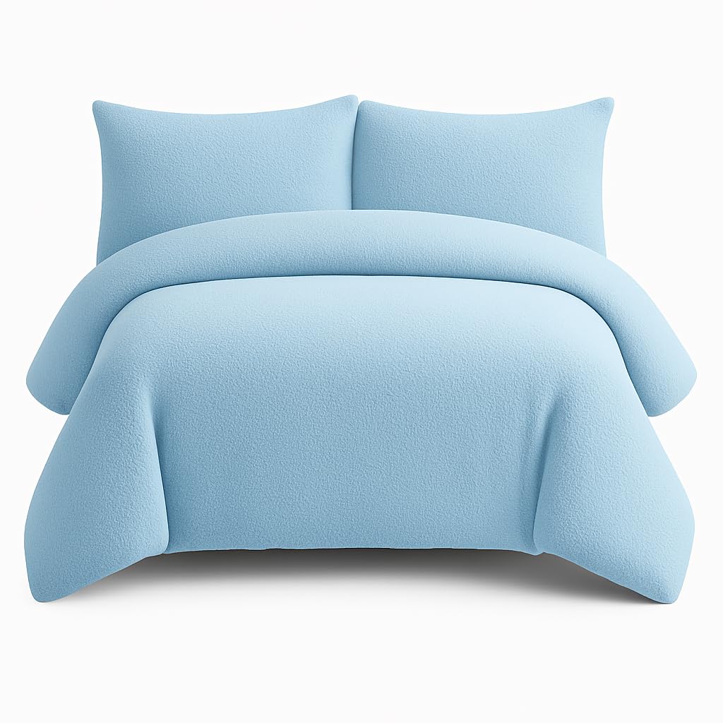 Bella Nights Teddy Bear Fleece Duvet Cover Set – Thermal Warm & Cosy Soft Fur Bedding with Pillowcases – Winter Duvet Set (Blue, Double)