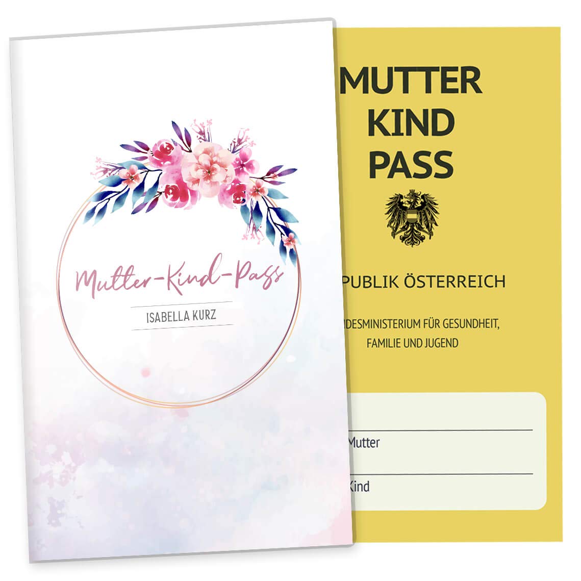 OLGS Mutterkindpasshülle Österreich Florentina - Personalisierbare Schutzhülle für Muki-Pass, Aquarell Autumn Design mit Ultraschallbildfach - Für Mädchen