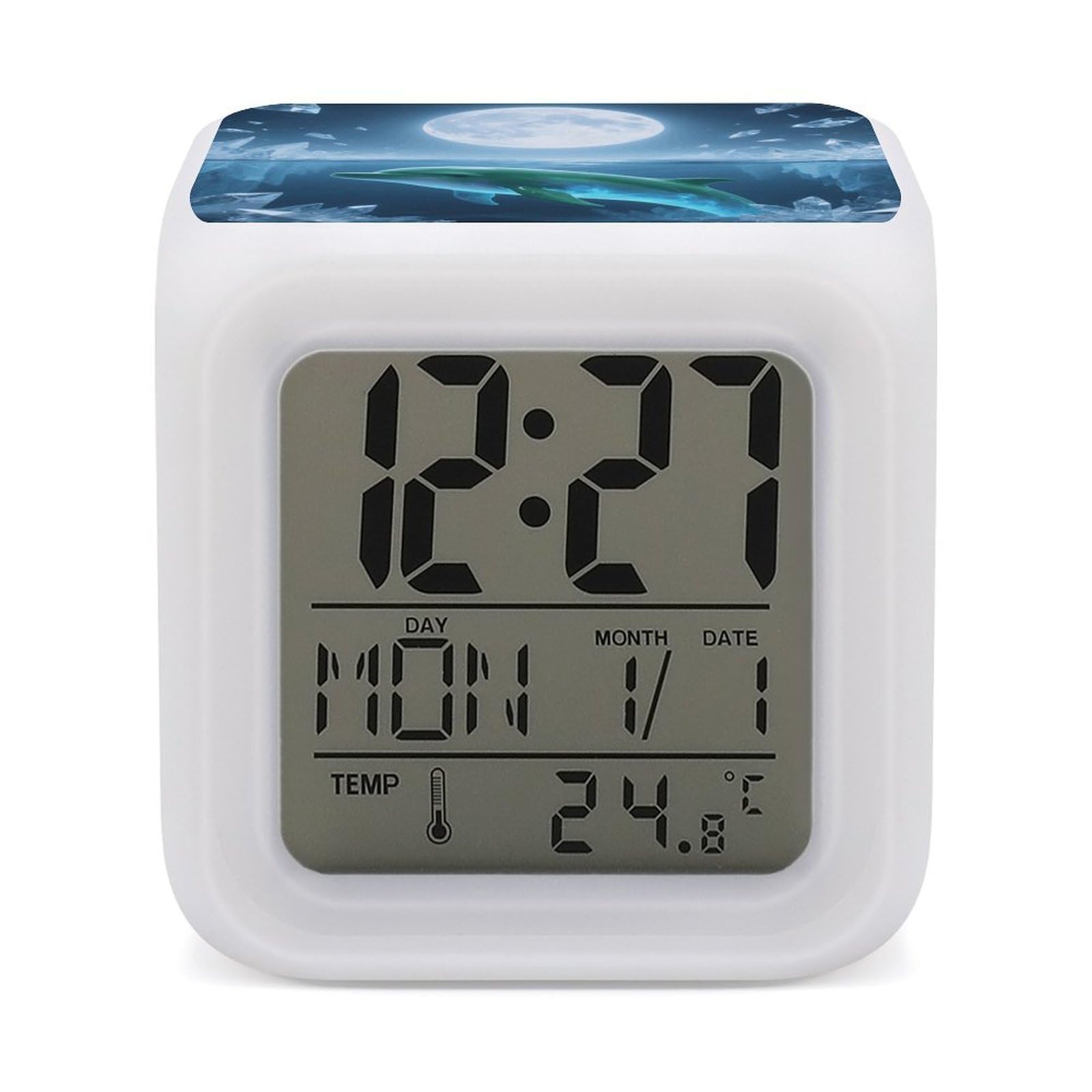 Reloj digital de delfín y luna para decorar y organizar tu dormitorio u oficina