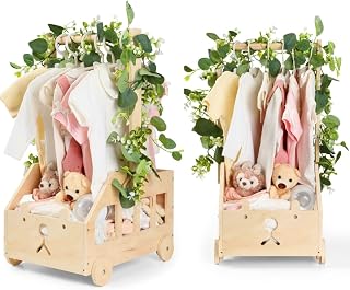 Wooden Baby Shower Crate Closet with Pushable Wheels, Personalized Baby Gift Baby Shower Basket, Welcome Gift for Newborn Boy Girl, Pregnancy Gifts for New Parents