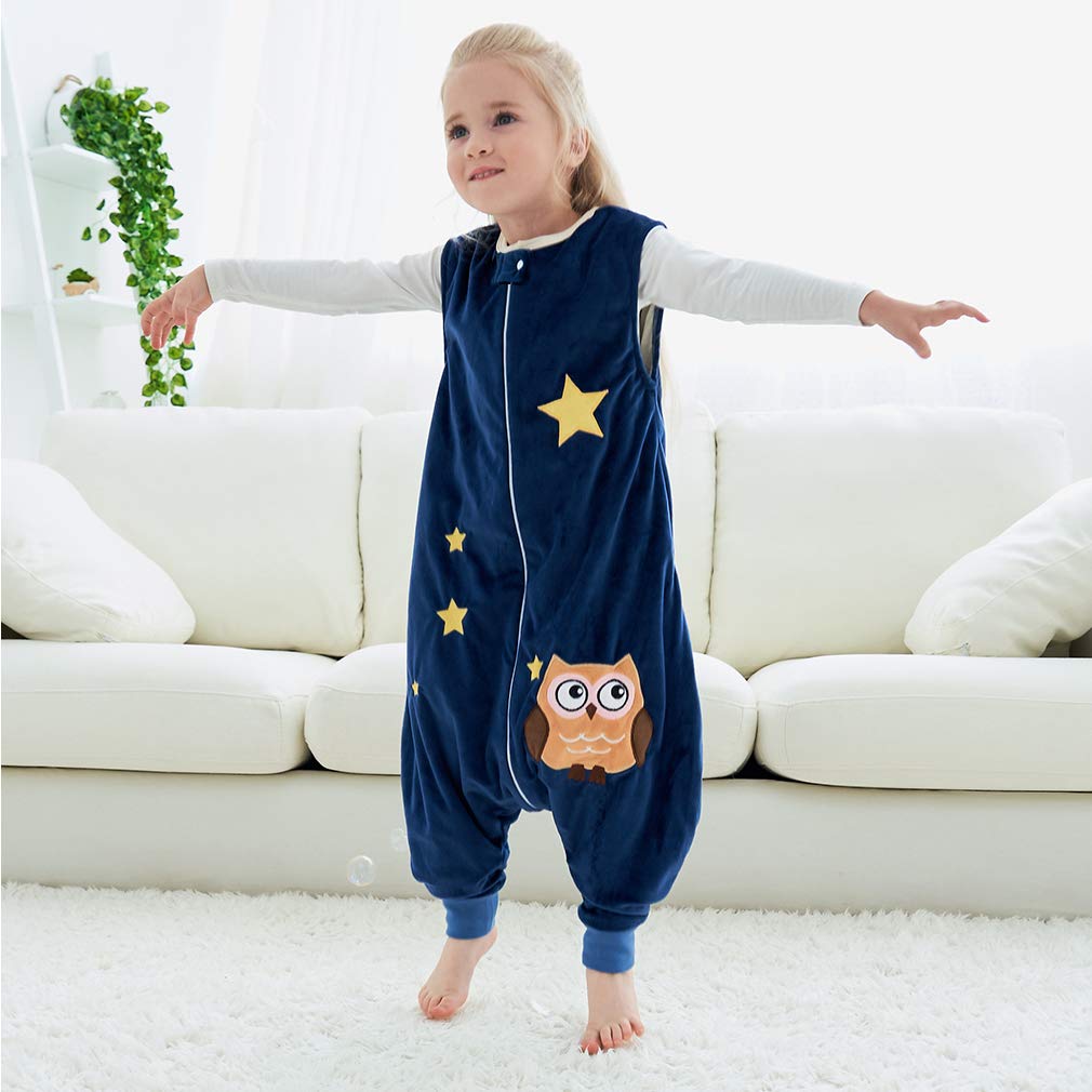 Gigoteuses Bébé Fille Garçon avec des Pieds Hiver Automne Pyjama, Bleu Foncé, 1-3 Ans,Small | Fermeture éclair durable, facile à changer, imprimé animal de dessin animé