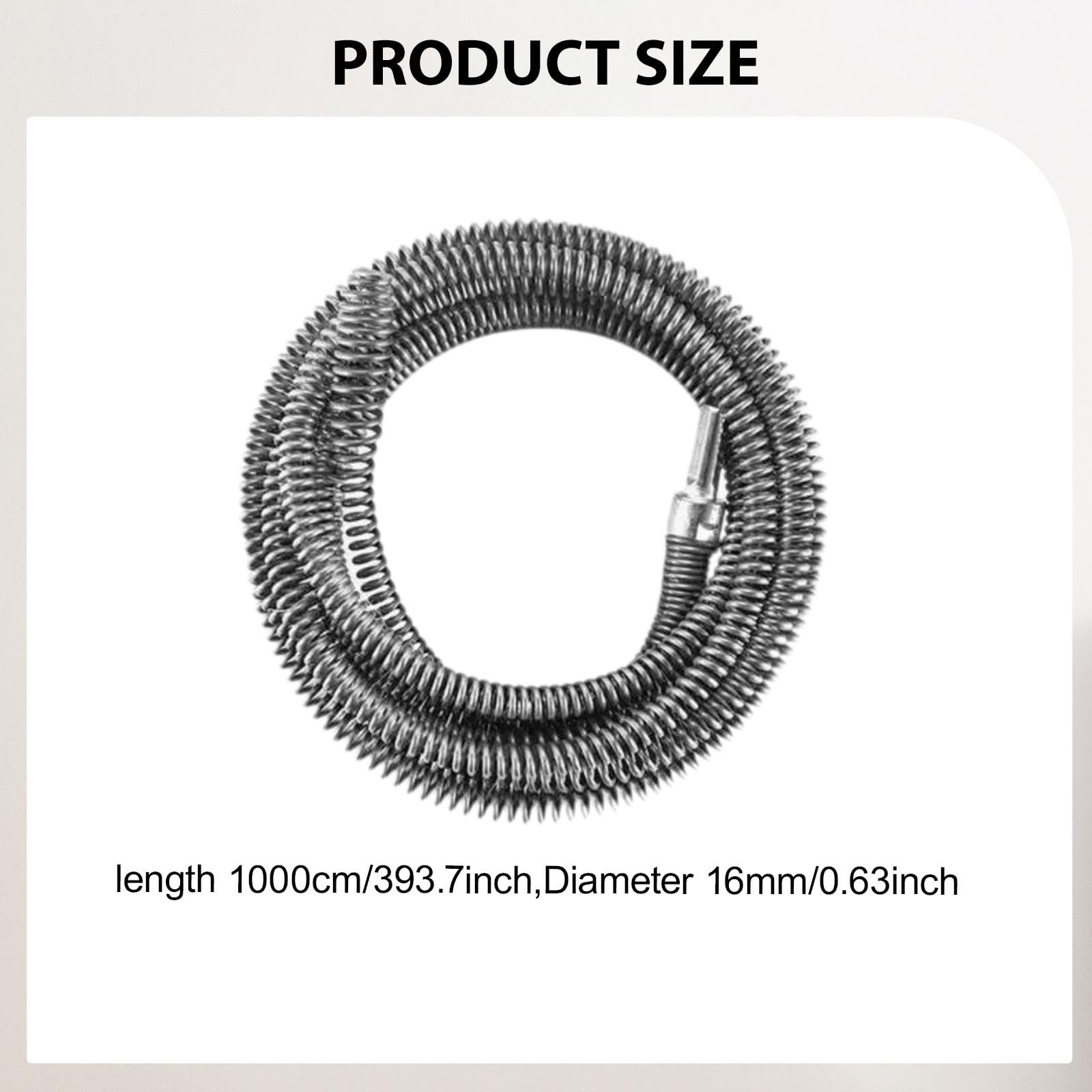 MERIGLARE Desatascador de Desagües con Resorte, Fácil de Instalar, 16 Mm, Flexible con Resorte, Herramienta de Desatasco para Obstrucciones de, 10m