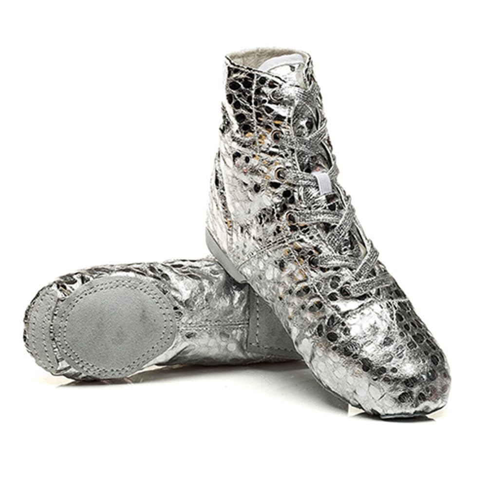 Women Jazz Shoes Split Sole Kids Silver Dancing Sneakers Ankle Boots for Men 11 M US Women