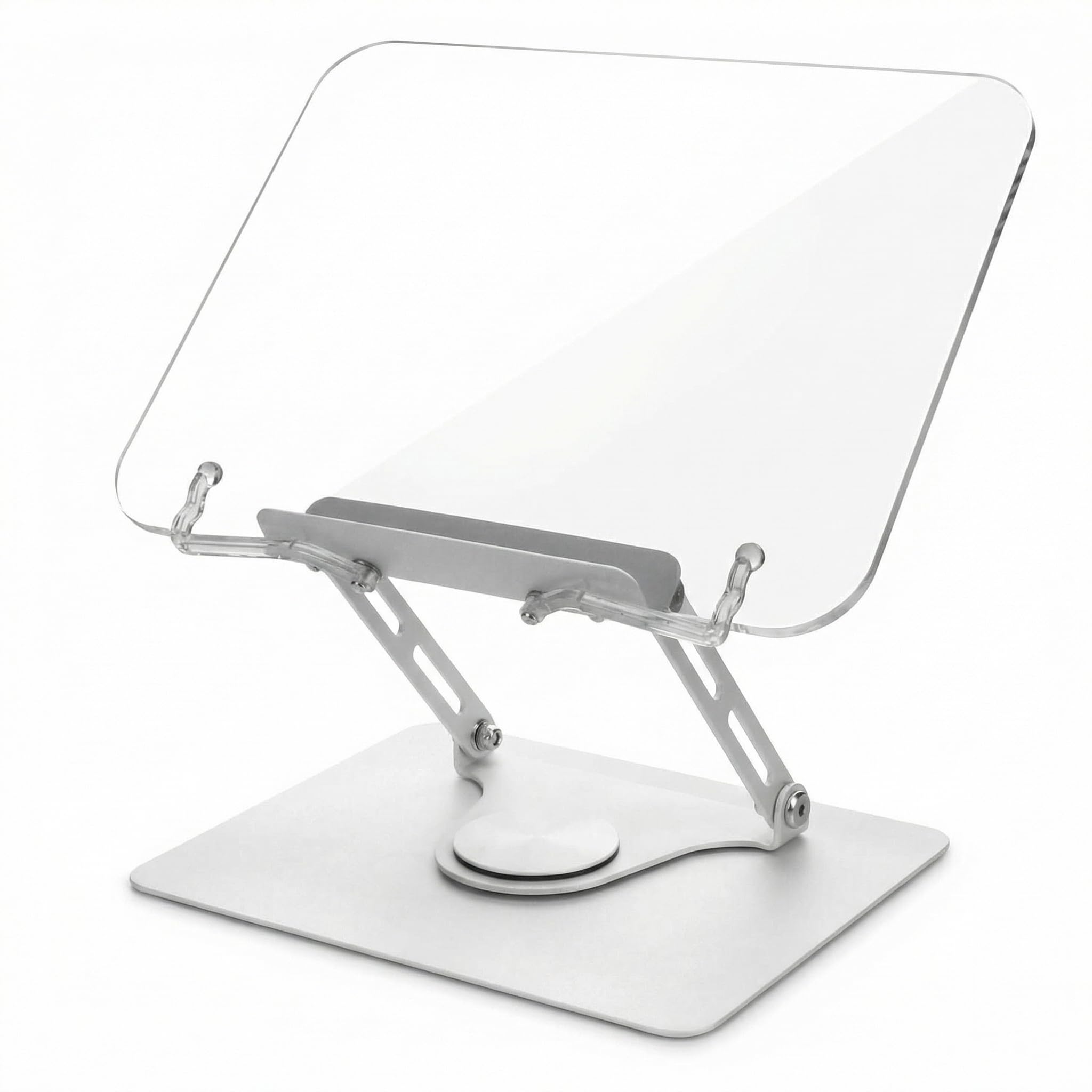 QWORK® Faltbarer Lesen Buchständer aus Acryl mit Höhenverstellbarer und 360° Drehbarer Basis, Tragbare Buchhalter Leseständer für Büro und Küche