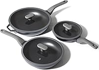 PRICUSIS 8-Pc Nonstick Frying Pan Set with Lids, 8/10/12 Inch Induction Ready, PFOA-Free Swiss ILAG Coating, Dishwasher Safe, Warp-Resistant (Black Sesame)