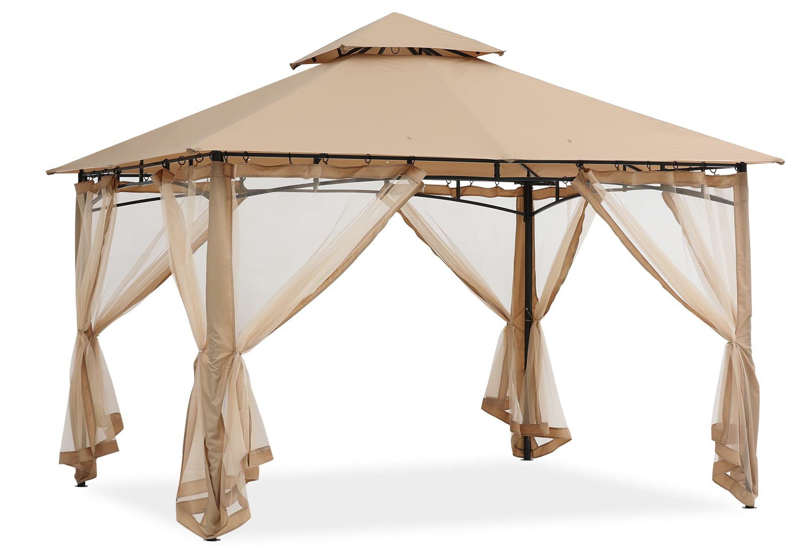 ABCCANOPY 3.35x3.35m Gartenpavillon für Terrasse Doppeldachweichdach Garten Hinterhof-Pavillon mit Netz für Schatten und Regen,Beige