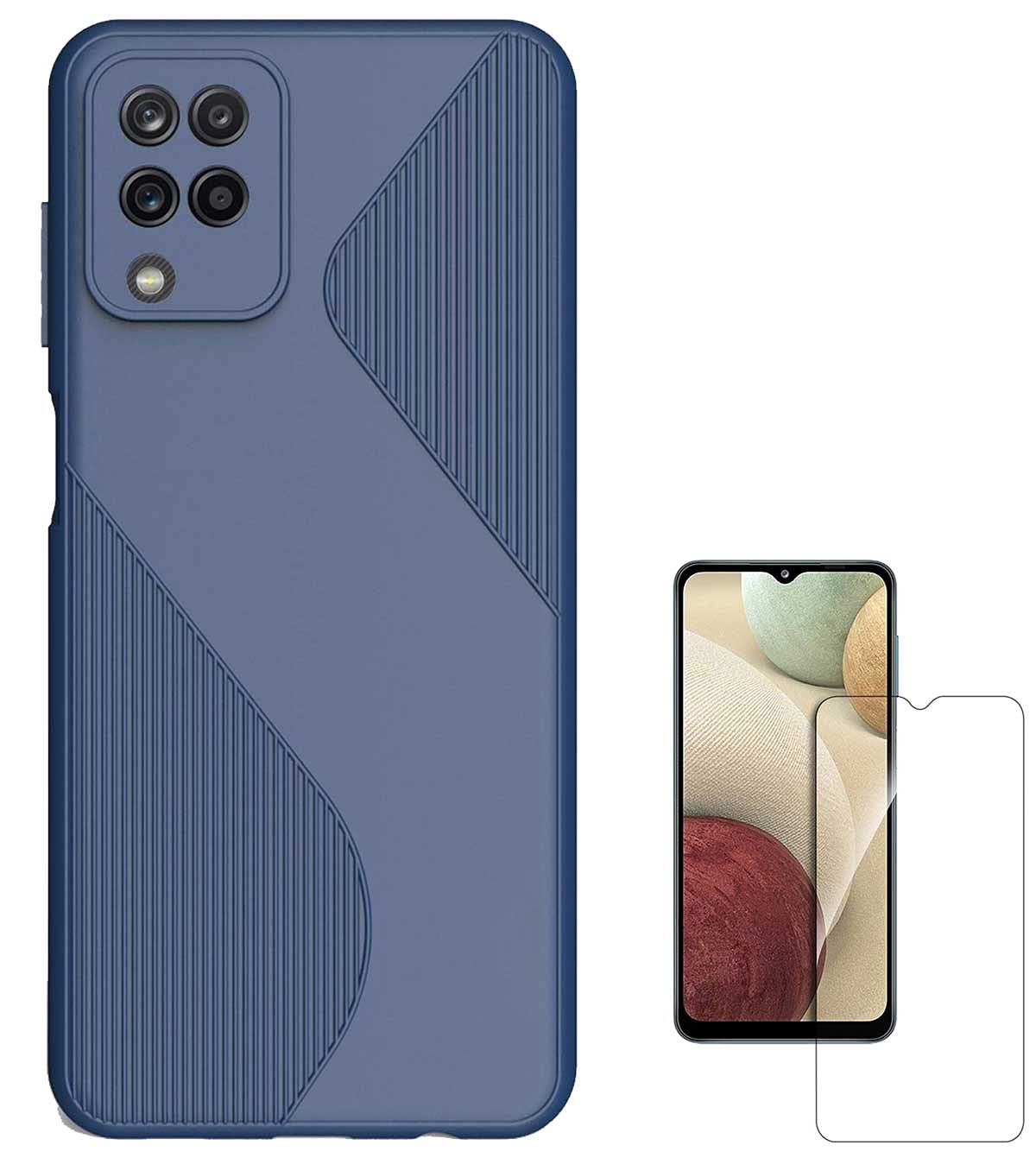 RRTBZ Soft Flexible Back Case Cover Compatible for Samsung Galaxy M12 / A12 with Screen Guard -Blue