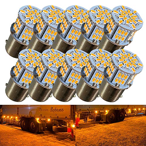 Discover winds 超高輝度 S25 G18 シングル 12V 24V 兼用 バイク・乗用車からトラックまで!3014 54SMD LEDバルブ アンバー10個