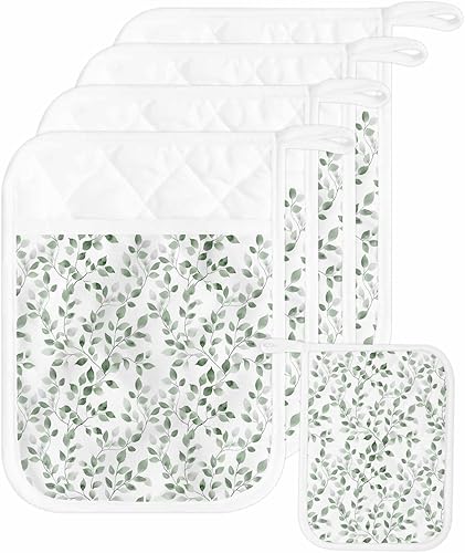 Miniatura 37 de Juego de 4 agarraderas de tela de rizo antideslizantes y aislantes de calor con bolsillo, guantes gruesos para horno, posavasos para hornear, bolas