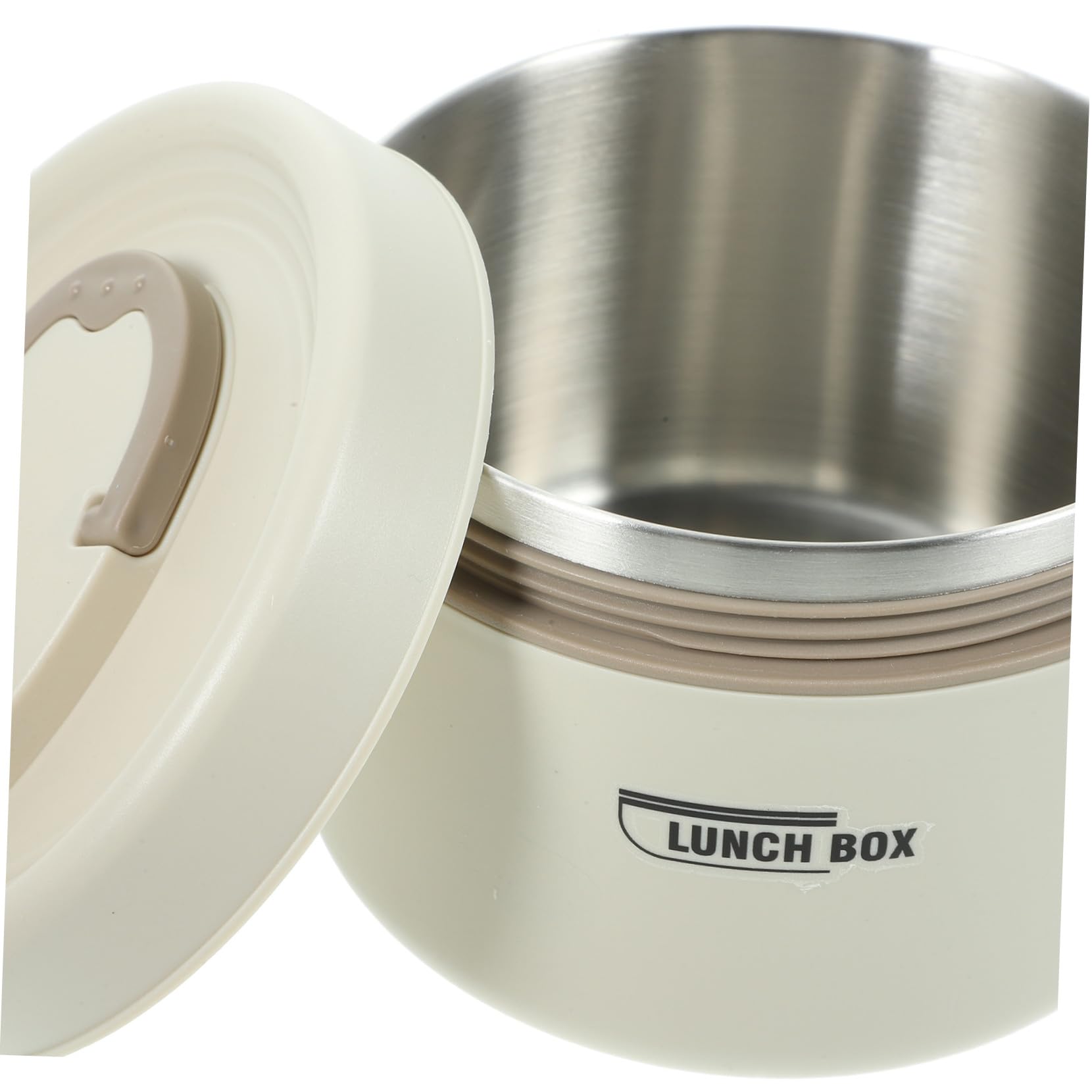 Toyvian Bento Box in Acciaio Inossidabile 600ml con Coperchio Beige | Capacità 440ml, Struttura Isotermica Riutilizzabile, Manico Integrato, Formato per Pasto Singolo