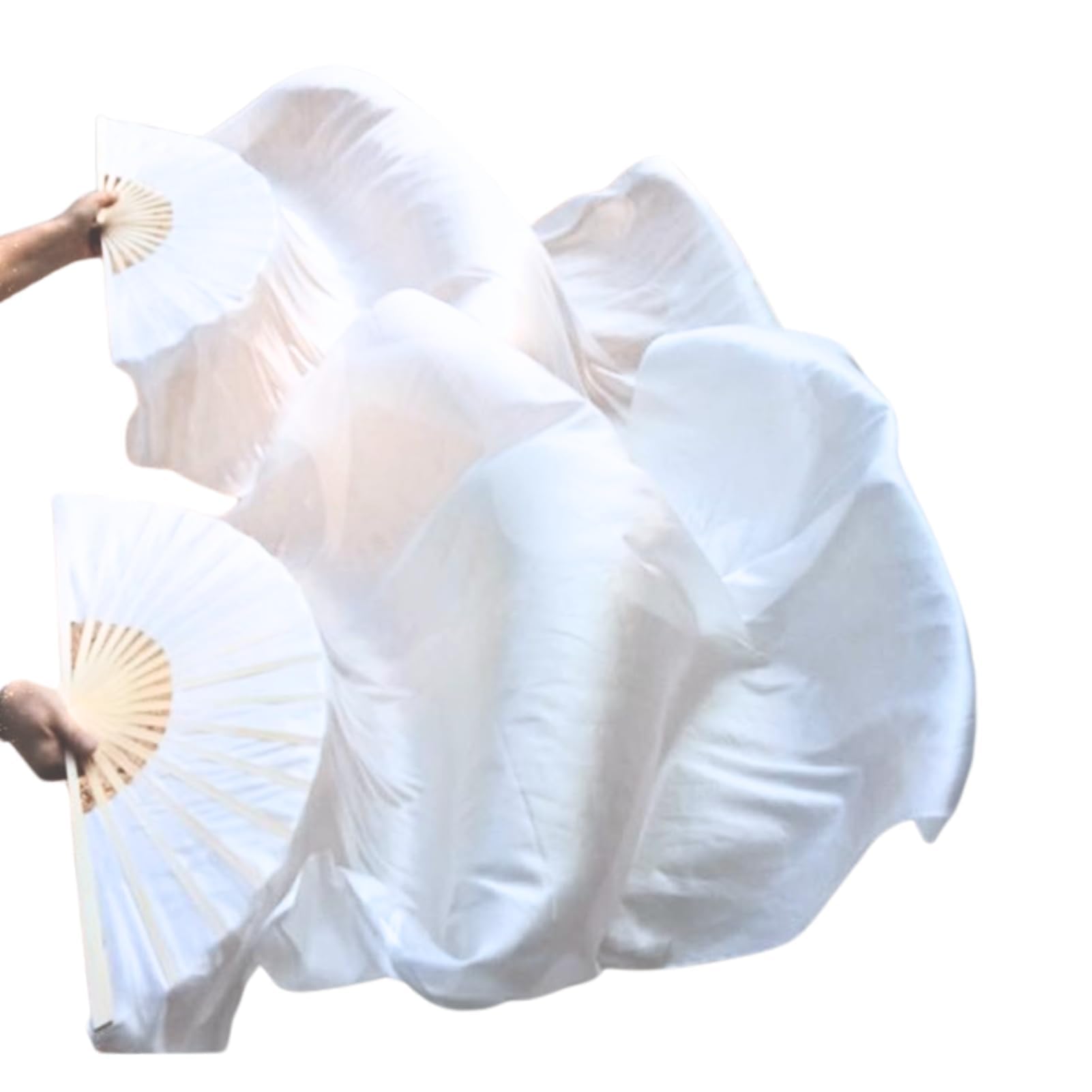 Belly Dance Faux Silk Veil Fans, 1 Pair (Left+Right) Faux Silk Bamboo Long Fans Veils, Handmade Belly Dance Dancing Silk Fans, Dance Performance