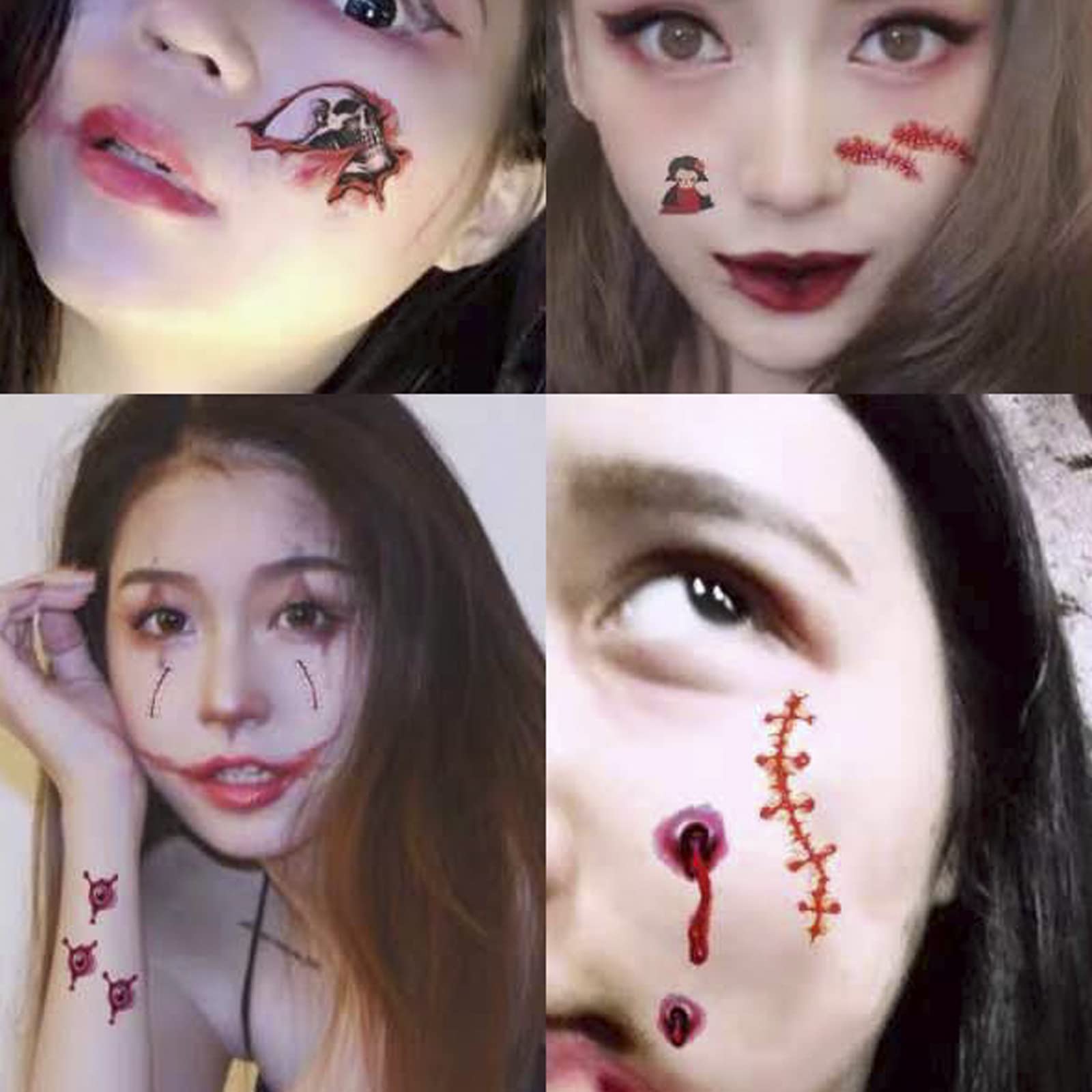 Nirbffo Halloween Temporary Tattoos Blade Eyeball Zombie Scars 3D Zombie Wounds Tattoos Bloody Costume Makeup Bleeding Fake Scar Wound Scab Stickers Tattoo for Halloween Cosplay Party 30 Sheets 10x6cm - Image 2