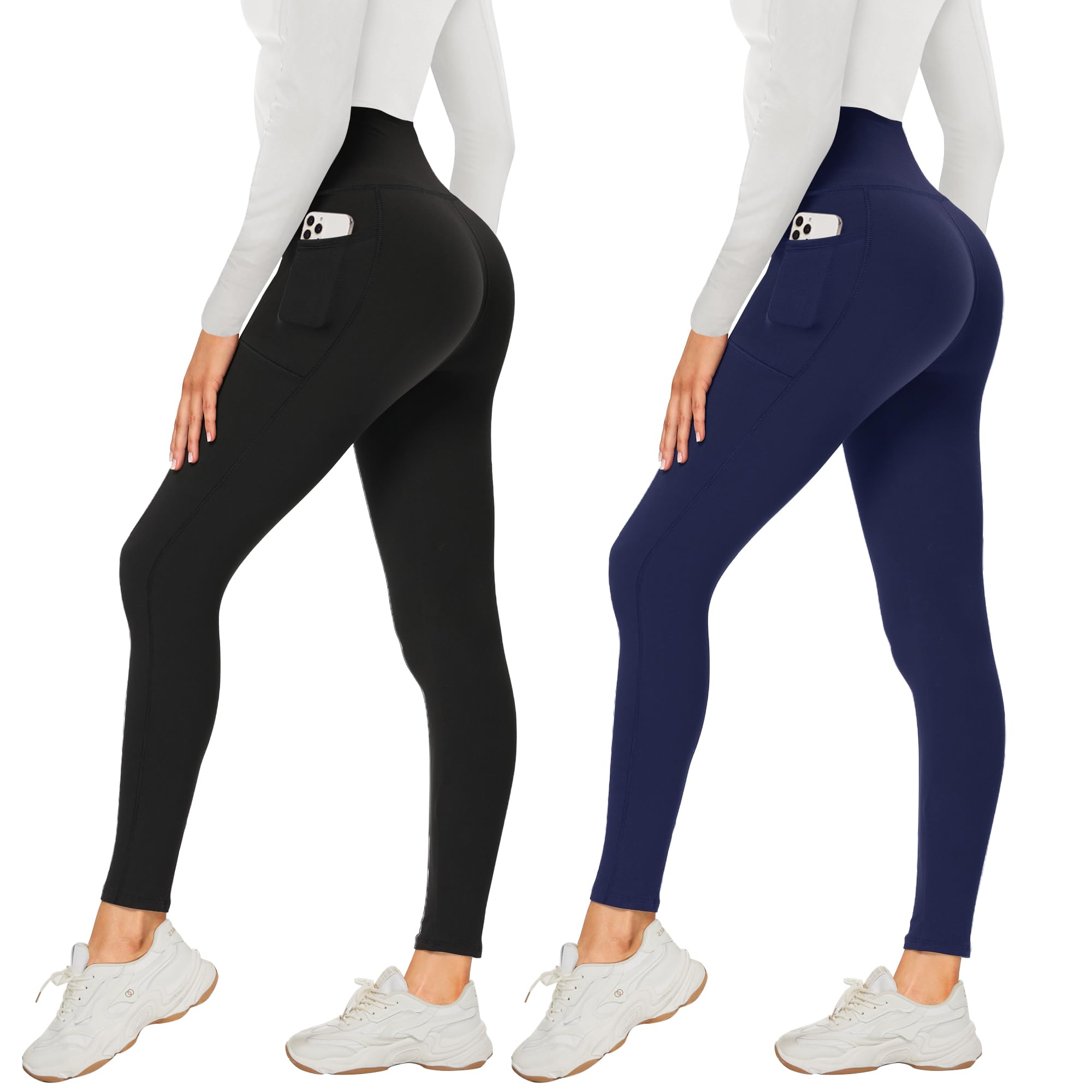 AMIYOYO 2er Pack Leggings für Damen High Waist Leggins Blickdicht Elastische Bauchweg Hosen Weiche Sporthose für Yoga Fitness Outdoor Freizeit