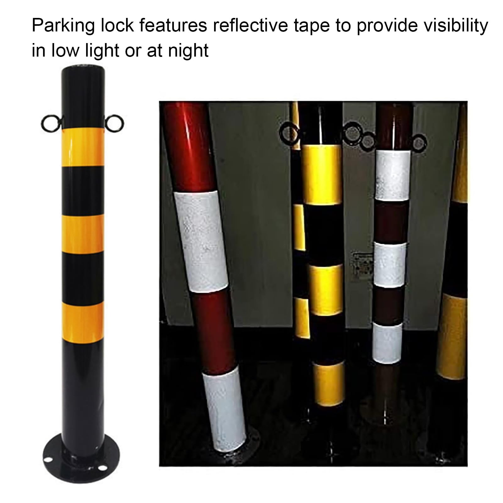 Bolardo de seguridad para estacionamiento, poste de seguridad, poste de advertencia con pernos de anclaje, bolardo de barrera de estacionamiento, bolardo de acero amarillo con cinta reflectante