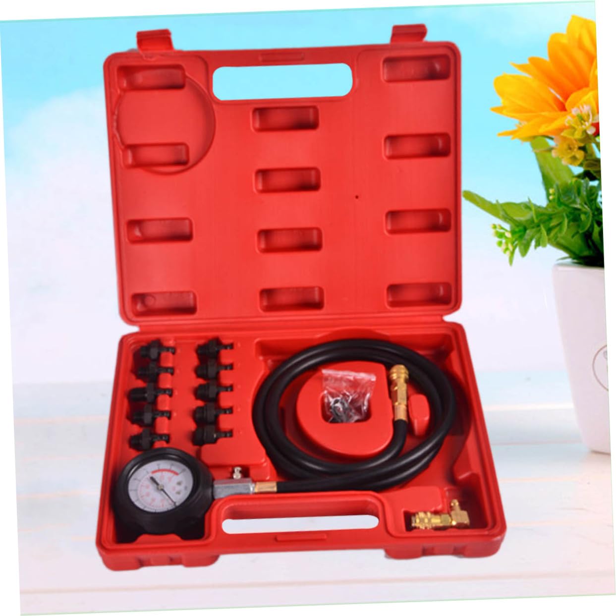 Mikinona Kit De Manómetro De Presión De Aceite para Motores con Adaptador De 90 Grados