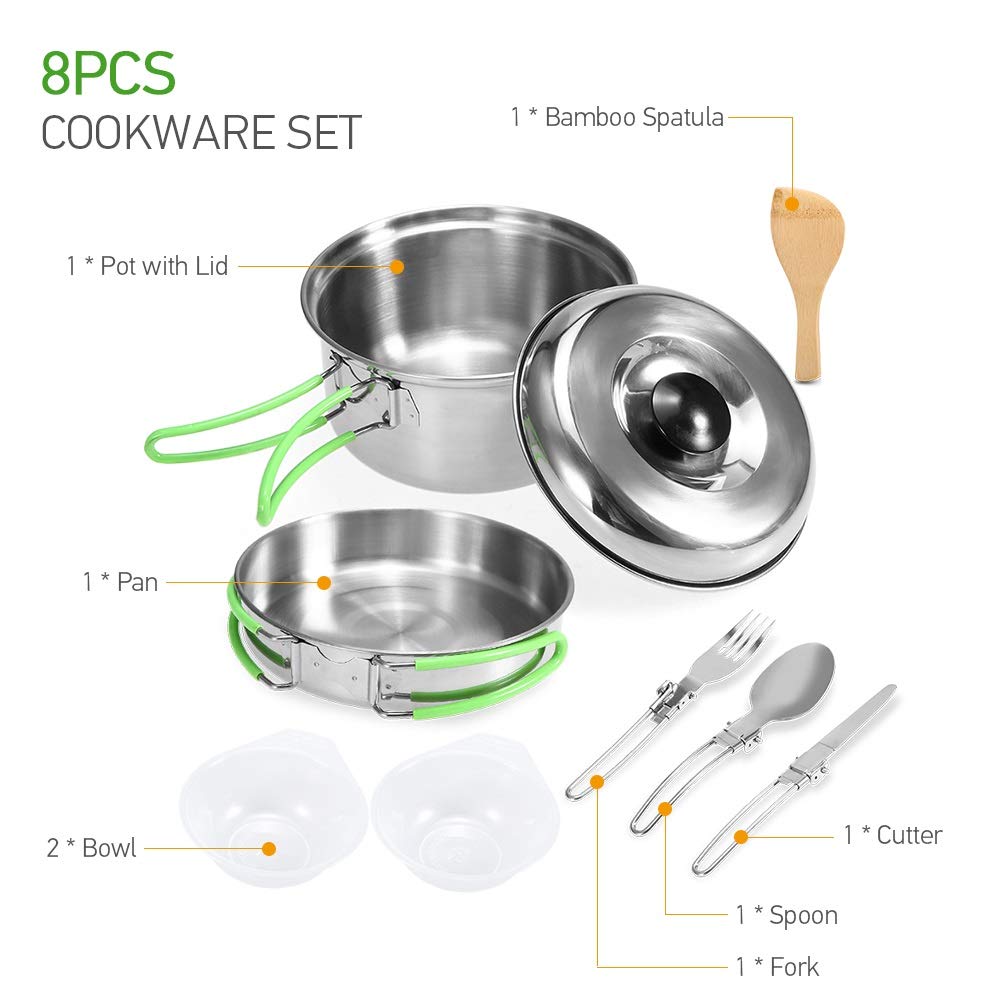 RWRAPS Kit di pentole da Campeggio Zaino in Spalla Escursionismo Picnic Set di pentole e padelle da Cucina Set di Posate da tavola Set di Utensili da Cucina