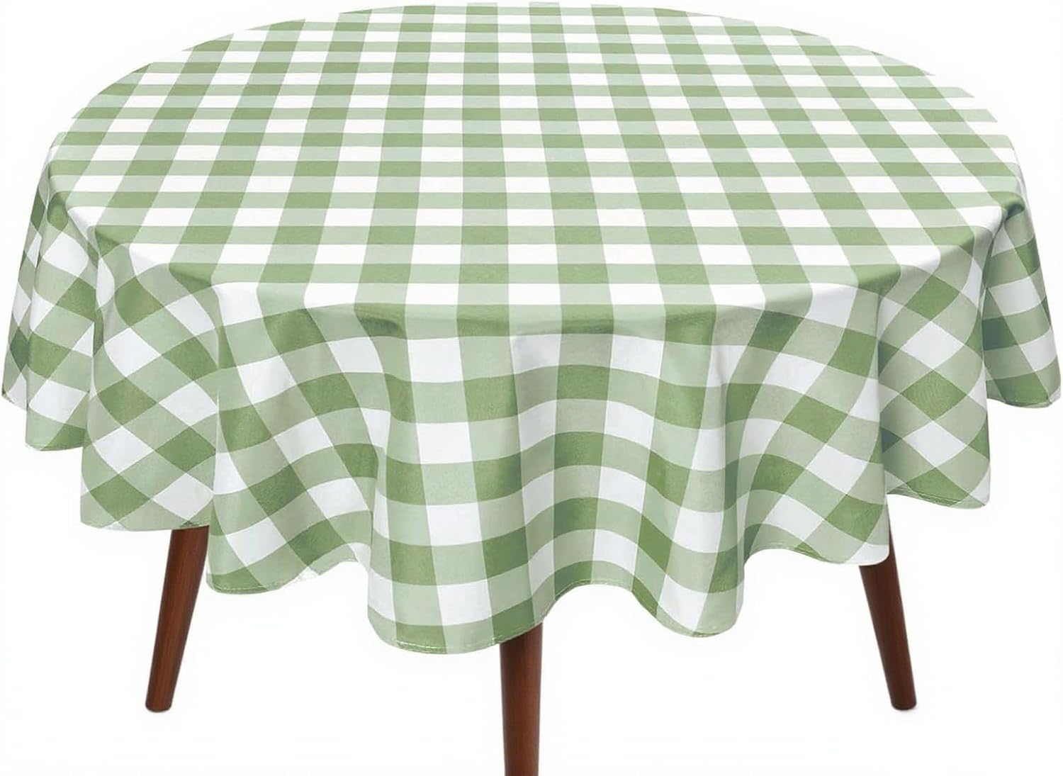 GFCC 90-Inch Round Tablecloth, Grass Green and White Checkered Polyester Tablecloth Wrinkle Resistant Table Cover for Wedding, Party, Banquet, Dining Room
