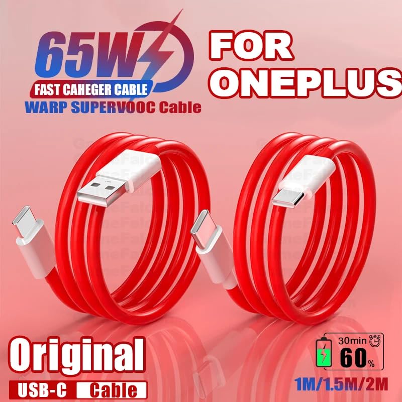 Image of One plus 65W Charging Cable USB to Type C Warp Charger /Dash Fast Charge Cable Compatible for Oneplus 8R,8T Charge Cable for 6 /6T7 /7T,Nord (Oneplus 65w Cable)