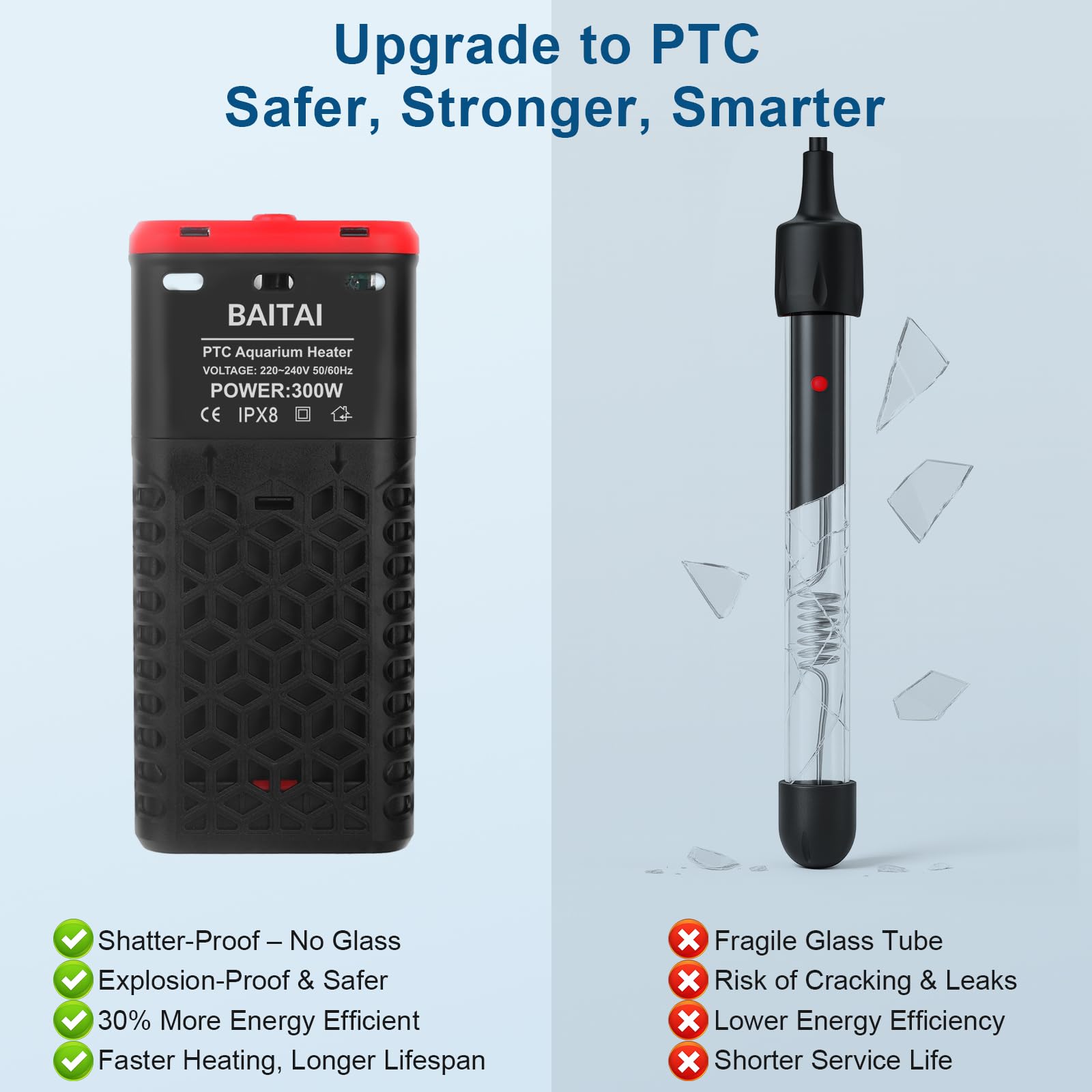 BAITAI 300W Aquarium Heater, PTC Submersible Fish Tank Heater with External LED Thermostat Controller - Image 3