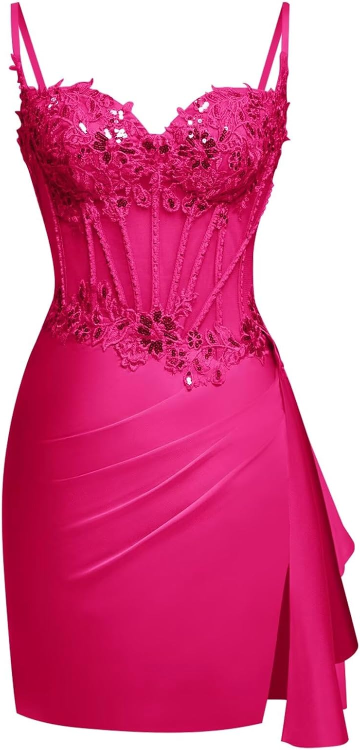 Sparkly Satin Homecoming Dresses for Teens Corset Lace Applique HOCO Dresses 2025 Short Prom Party Gowns