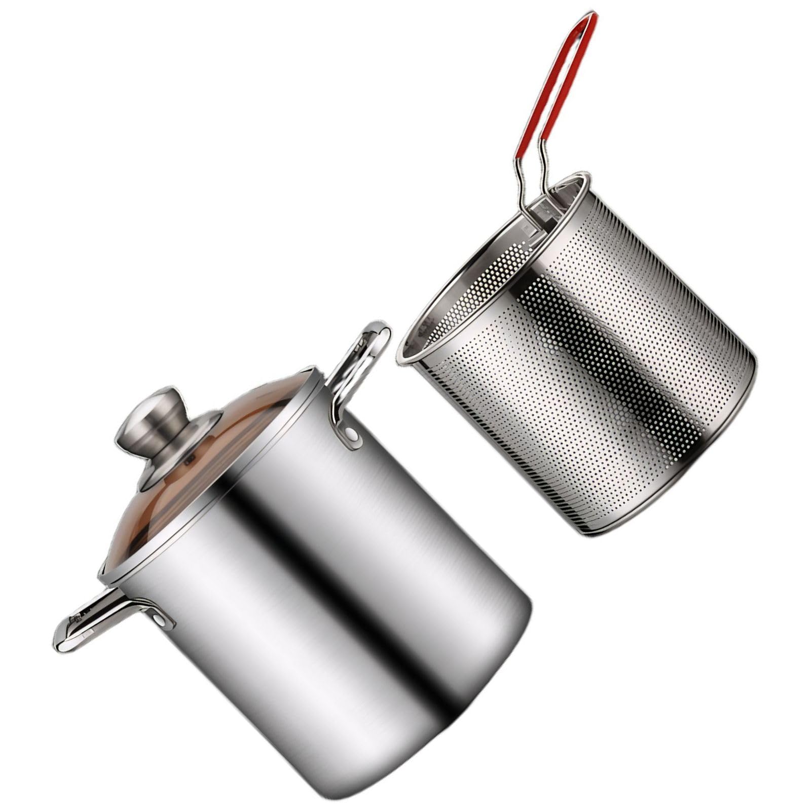 IUokLU Stainless Steel Fryer Pot with Strainer and Glass Lid for Deep Frying,Soup,and Stew Cooking (Style B)