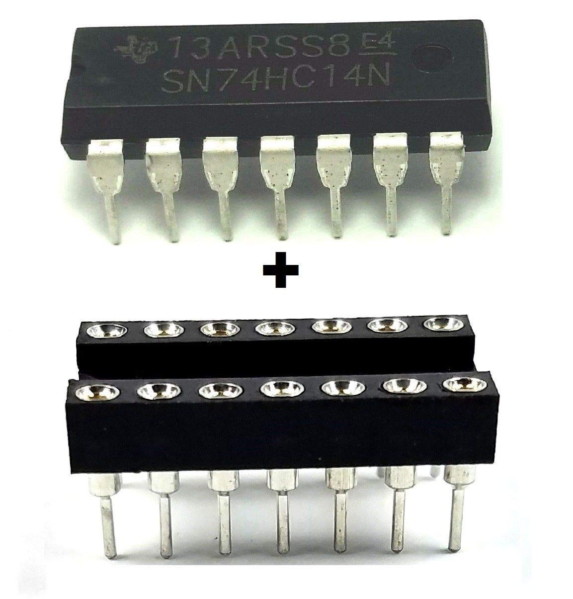 Juried Engineering SN74HC14N 74HC14 Hex Schmitt-Trigger Inverters DIP-14 IC & DIP Sockets Machined Round Contact Pins Holes Pitch 2.54mm DIP 14 Breadboard-Friendly (Pack of 6)