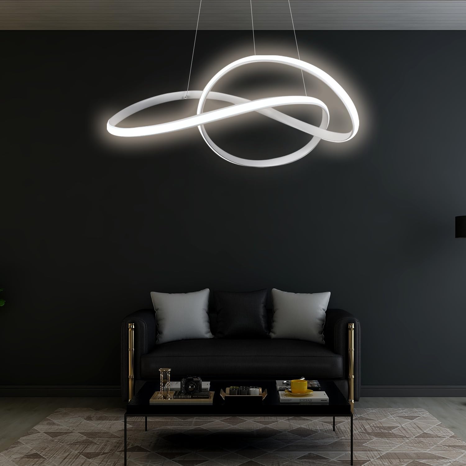 Arcadia Lampadario Led Soffitto a Sospensione Moderno con Luce Calda e Fredda Dimmerabile, Telecomando e App per Cellulare - Lampadario Camera da Letto, Soggiorno, Cucina e Cameretta - 3500 LM 50 Cm