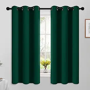 Yakamok Light Blocking Room Darkening Thermal Insulated Blackout Curtains Solid Grommet Top Window Drapes for Bedroom,42W x 63L,Dark Green,2 Panels