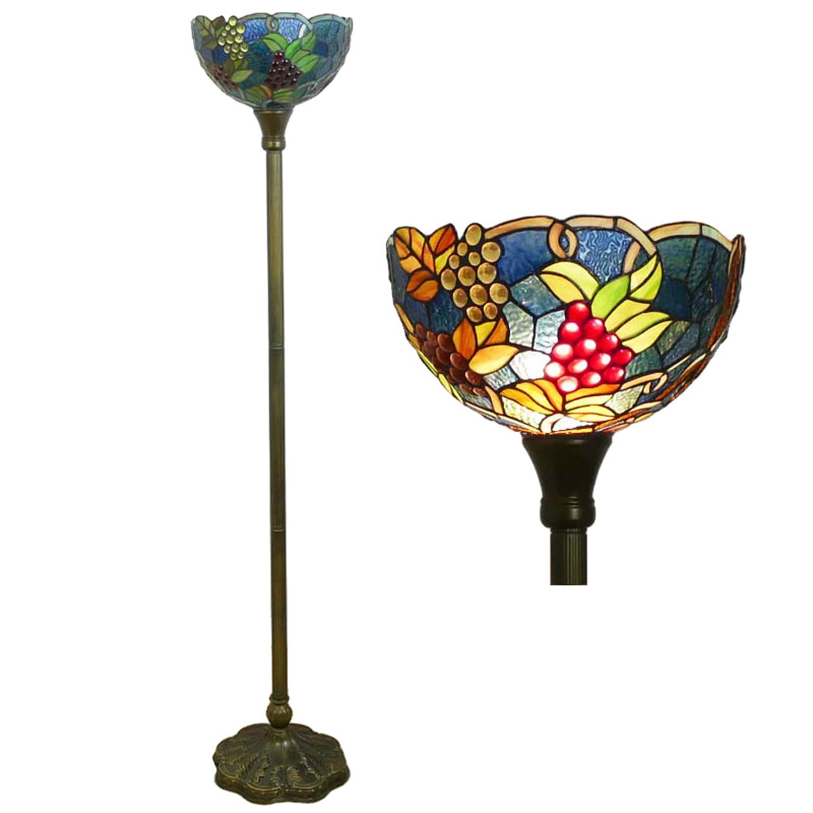 IUokLU Tiffany Style Grape Torchiere Floor Lamps Vintage Stained Glass Standing Lamp Pastoral Reading Floor Lamps for Bedroom Living Room Study, 63" Tall,B (A)
