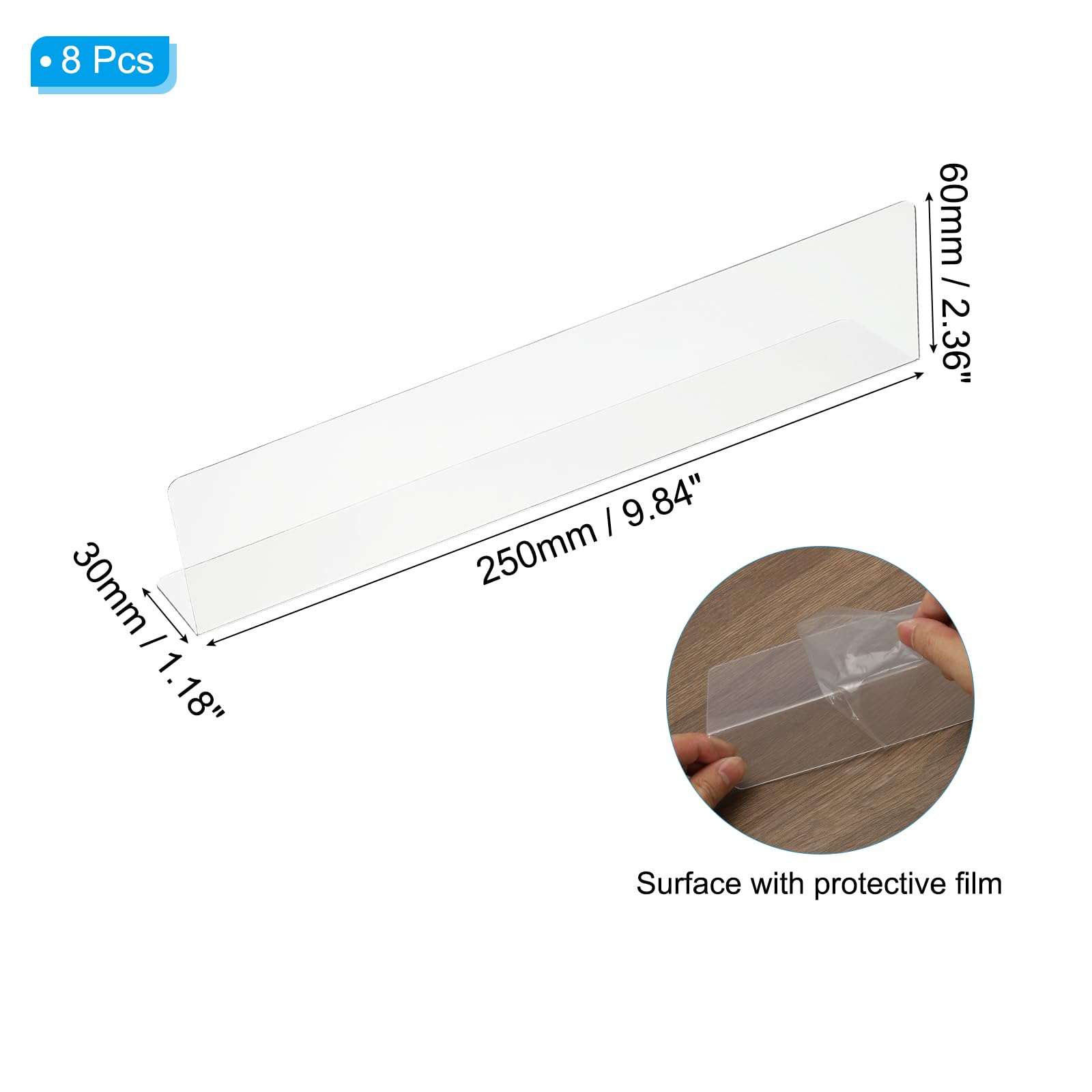 PATIKIL 8 Pack Shelf Dividers for Closet Organization 9.9x1.2x2.4 Acrylic Closets Separator Kitchen Cabinet Shelves Under Bed Blocker for Bedroom Kitchen Office Clear - Image 2
