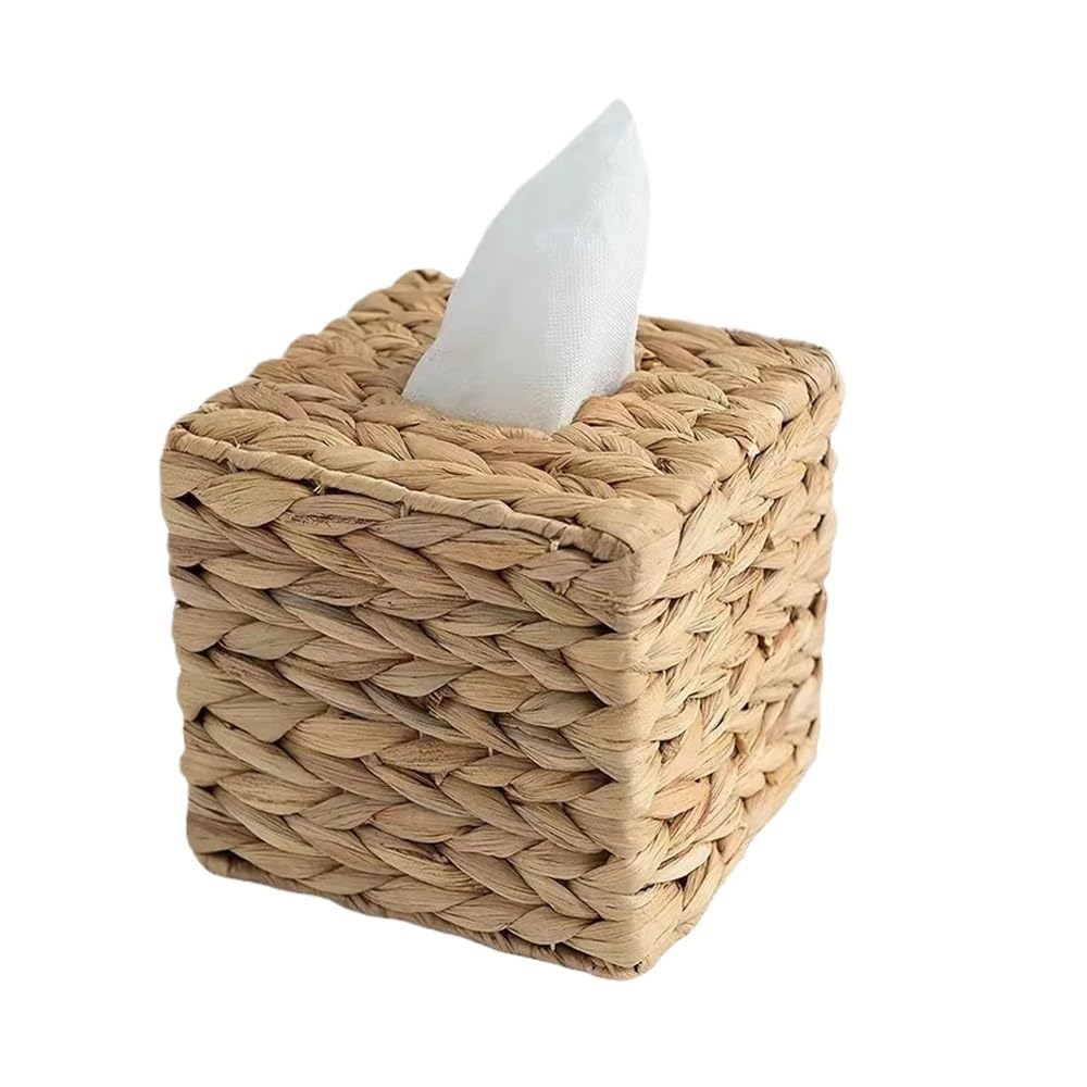 Aimanqi Square S Tissue Box Rattan Woven Lid Sanitary Paper Box Household Living Room Pumping Paper Box Storage(Square S)
