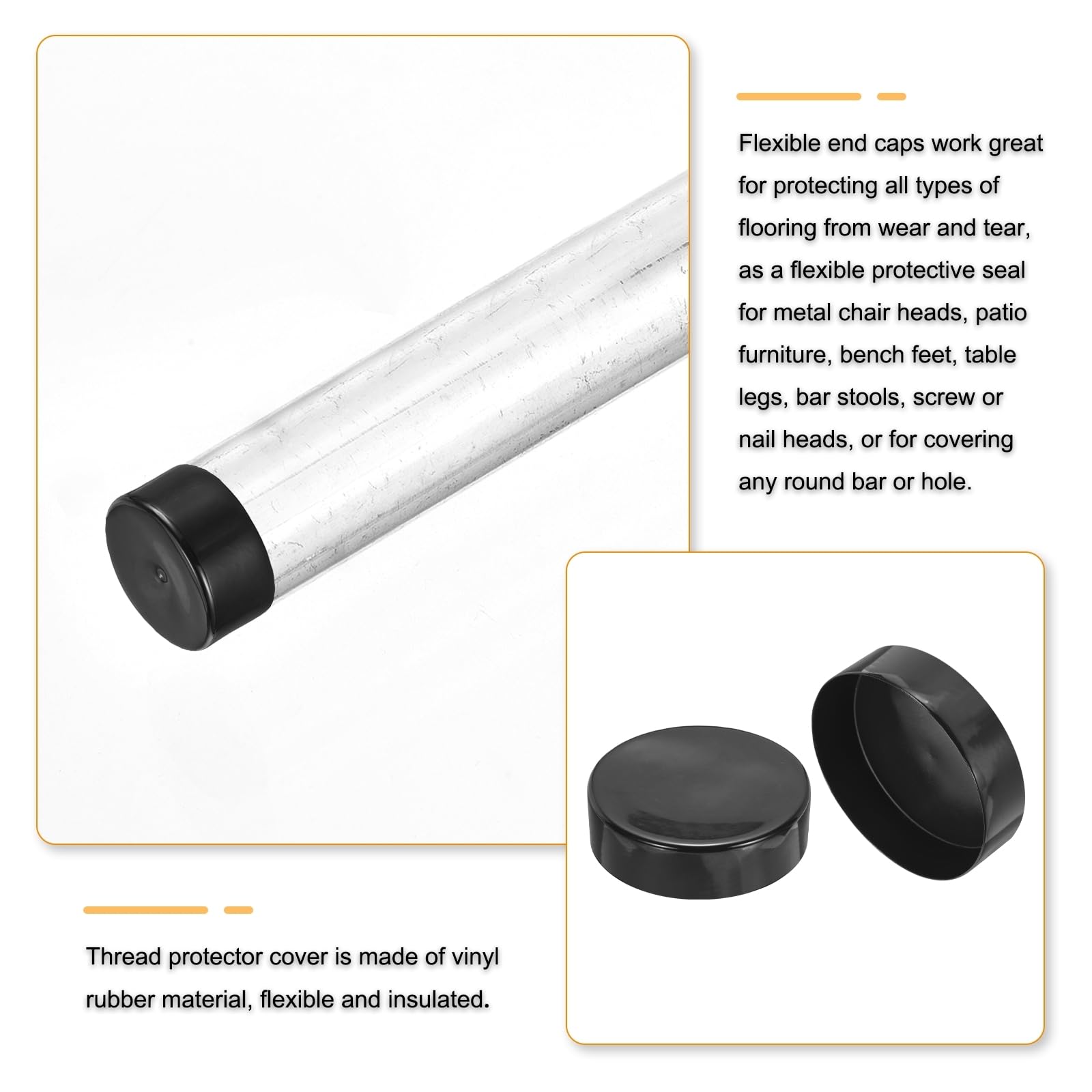 QUARKZMAN 4 gumowe zaślepki 200 mm ID x 80 mm wys. PVC nakładki ochronne nakładki ochronne na nogi krzeseł, nogi stołu, meble, śruby, pręty metalowe, rury, słupki ogrodzeniowe, czarne, 4 sztuki