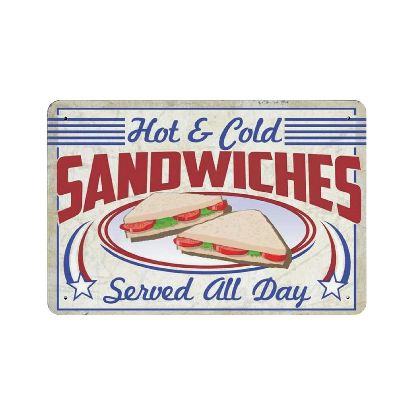 rayprint Metal Tin Sign Hot And Cold Sandwiches Vintage Tin Poster Metal Sign Wall Decoration Country Kitchen Home Garage Decor 8"x12"