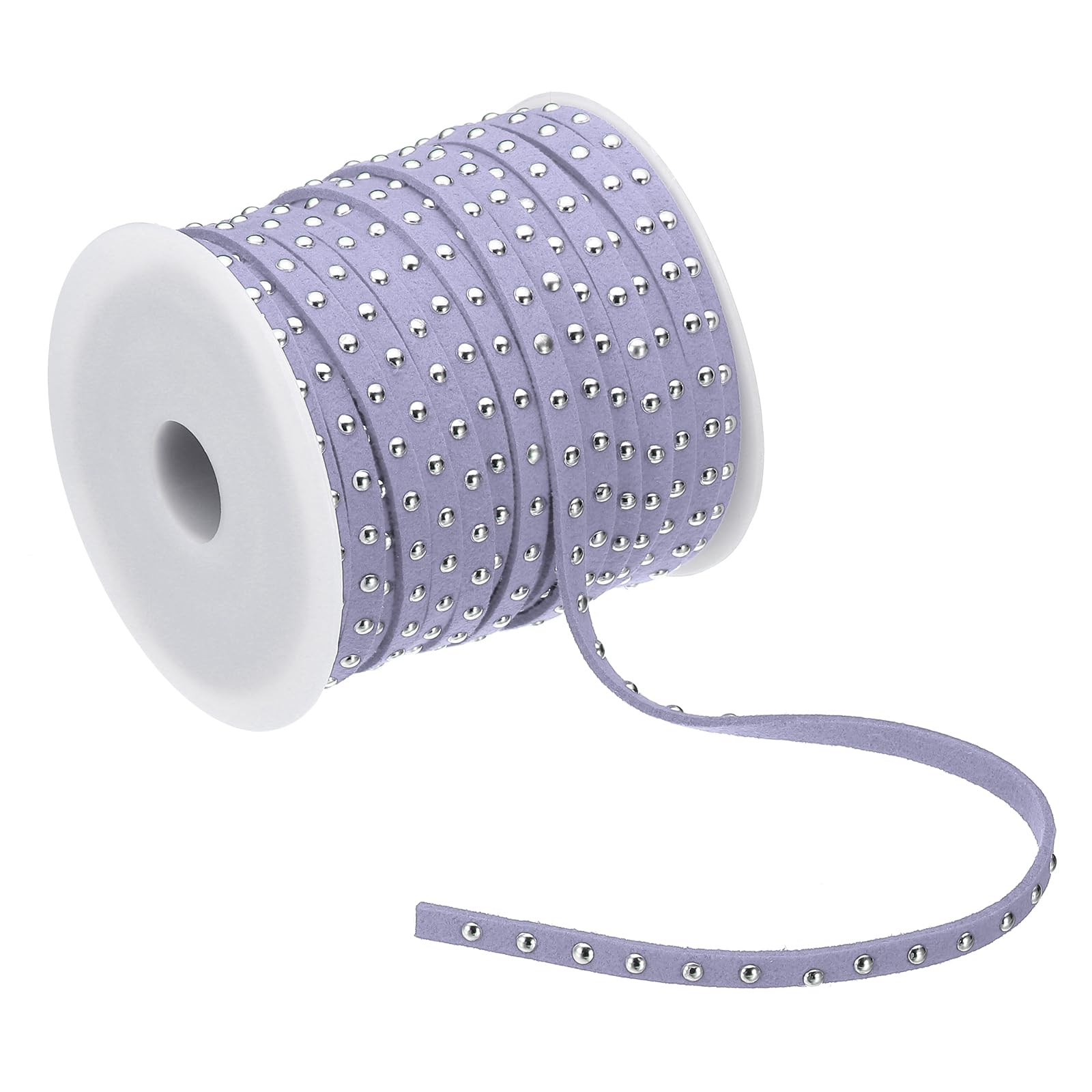 PATIKIL 65.6ft Studded Faux Suede Cord Rope for Jewelry Making 5mm Micro Fibre Flat Leather Lace Beading String Ribbon with Rivets