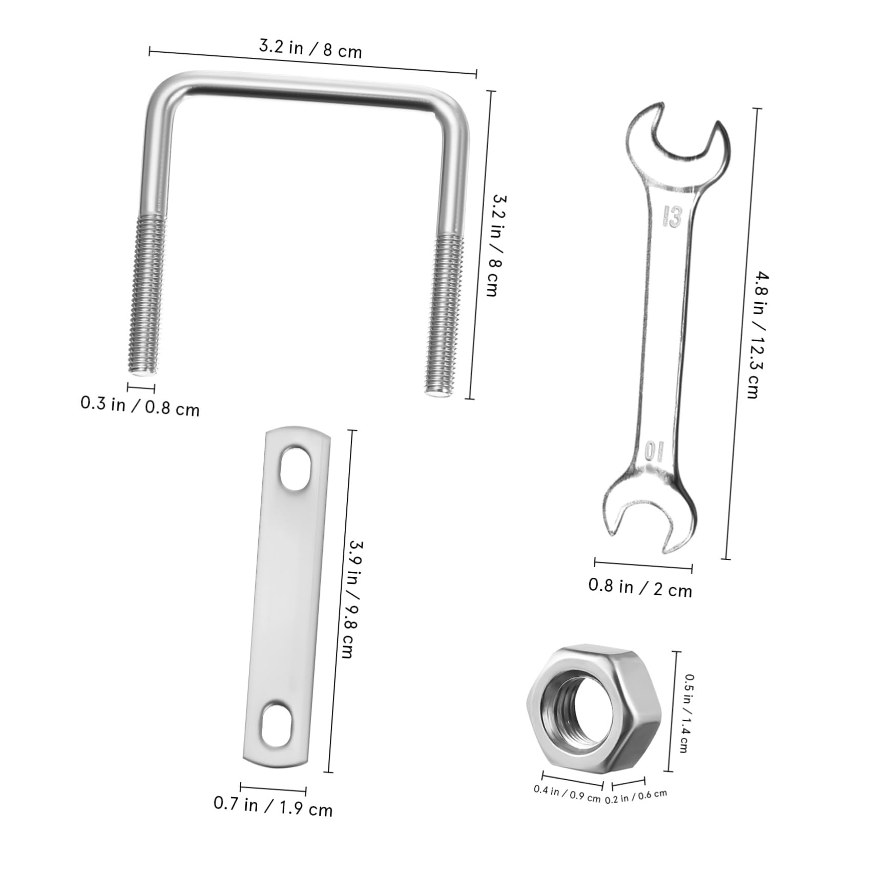 SOLUSTRE U-Bolt Clamps Set Square U-Bolts Wrench for Trailer Auto Boat Industrial Home Repair 4 Pieces