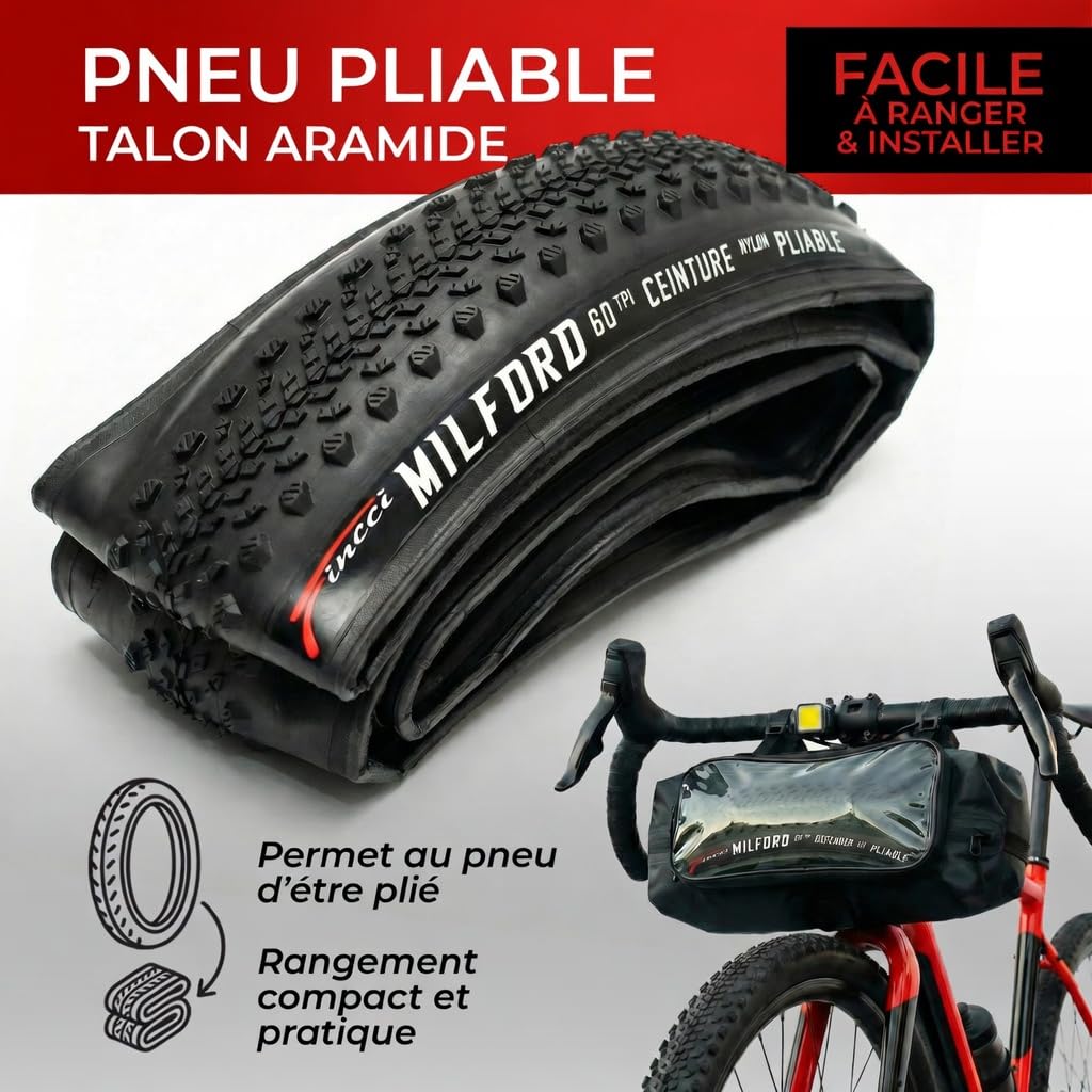 Fincci Żwirowe opony 700 x 40c – para składanych opon 700c, 71 x 4 cm z nylonowym zabezpieczeniem przed przebiciem 1 mm, opona 42-622 do kół 71.1 cm z 60 TPI do rowerów elektrycznych, hybrydowych