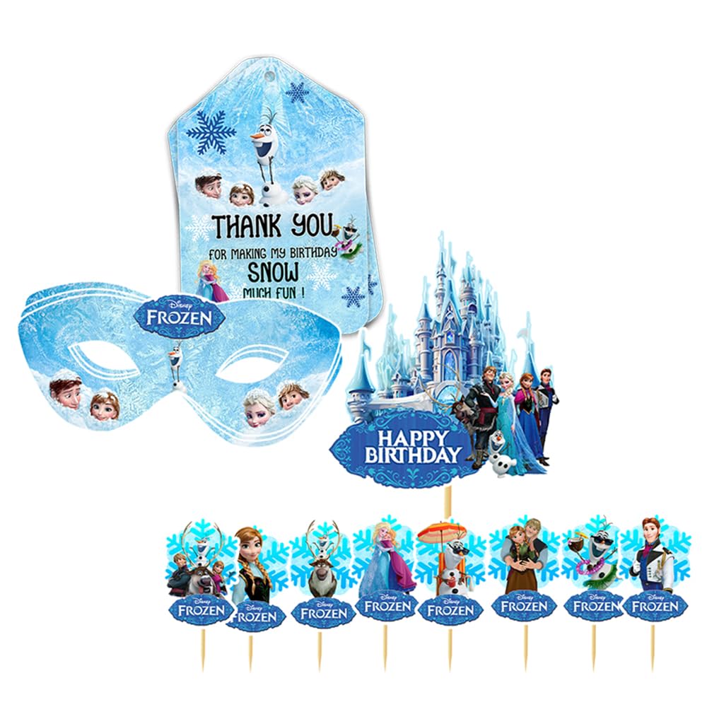Suruchi StrokesFrozen Party Decorations Kit, Includes Eye Masks, Thank You Cards, Cake Toppers