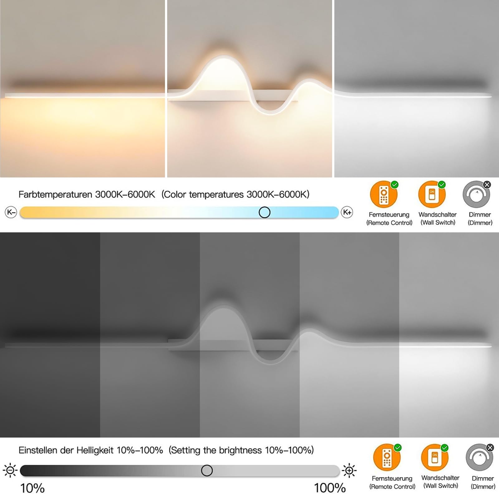 Applique Parete Interno,20W/120CM Lampada da Parete Dimmerabile | 2400LM LED Applique da parete Con Telecomando,Creative Lampade a Muro per Camera da Letto Soggiorno Corridoio Scale