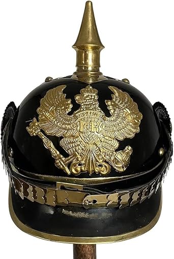 WWI & WWII German Prussian Pickelhaube Helmet Brass Accents Imperial Officer Spike Helmet Pickelhaube Helmets
