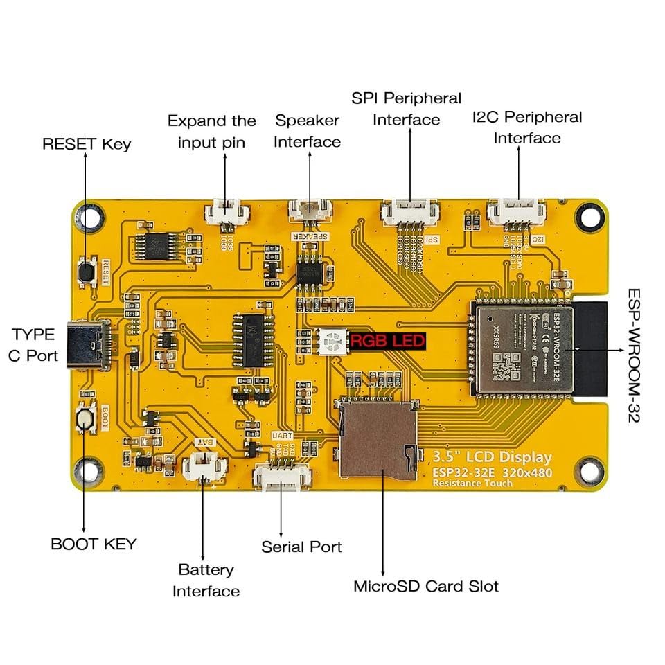 Image of 3.5 inch ESP32 WiFi & Bluetooth Module Development Board with ST7796U LCD Touch Screen - 320x480 Resolution for Arduino Projects