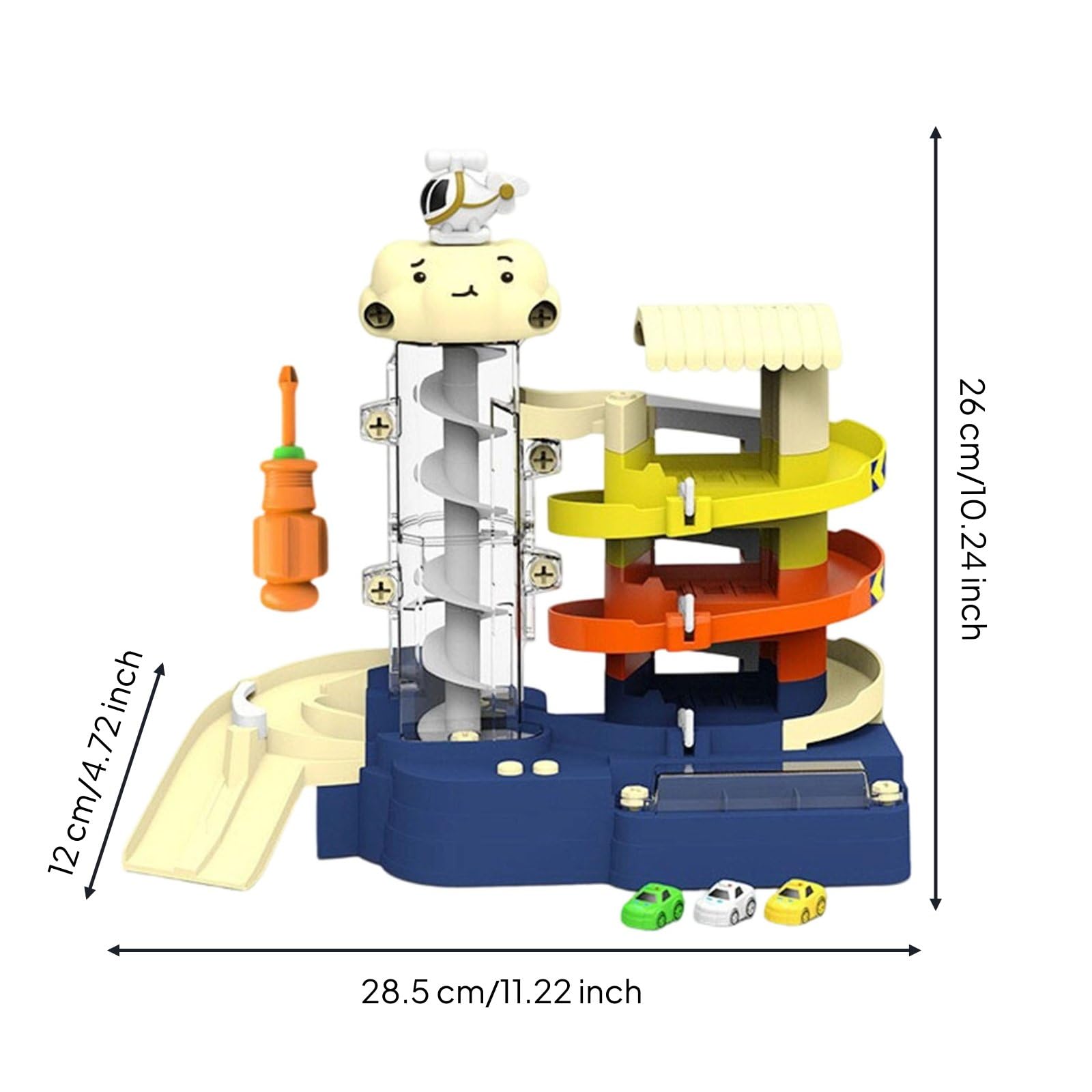 Kinder Parkspiel Garage Spielset Autorennbahn Parkhaus Fahrzeugrampe Elektrolift Elektronik mit Licht Und Musik für Kinderparty Regenwetter Tage, 3-Stöckiges Parkhaus