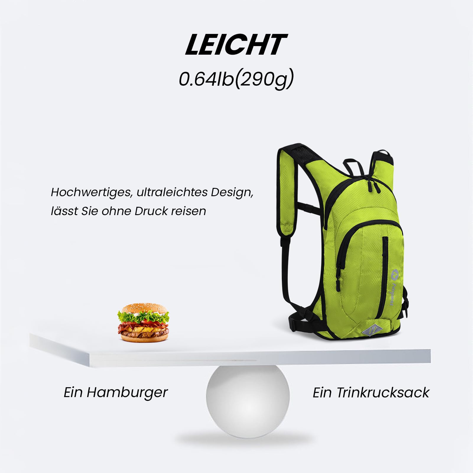 Nepest Trinkrucksack 8L - Fahrradrucksack & Skirucksack mit 2L Trinkblase | Ideal für MTB, Laufen & Skifahren | Verstellbarer Brust & Taillengurt mit Sicherheitspfeife - Grün