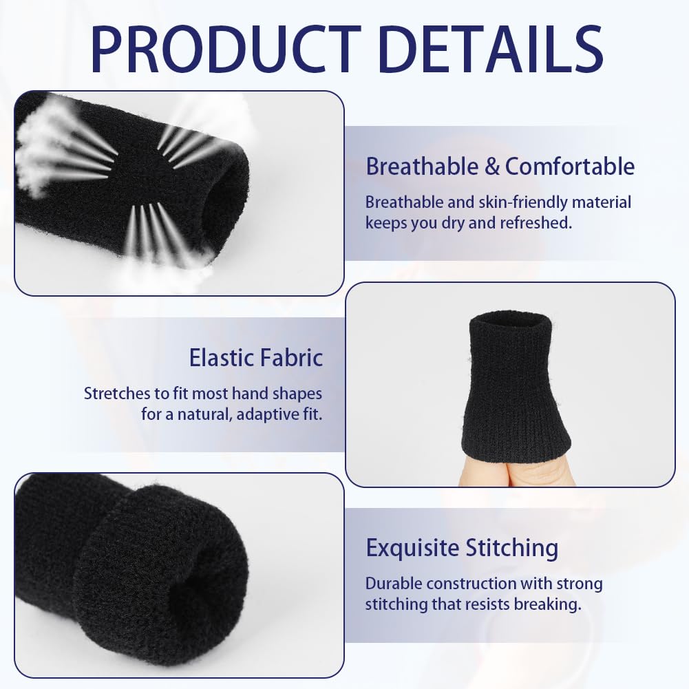 AYBUY Protector de Dedos Mano, 10 Piezas Soporte Protector de Dedos Elástico, Fundas de Compresión, Deportivos Protectores de Dedos, Fundas de Dedos para alivio lesiones deportivas, Negro — view 3