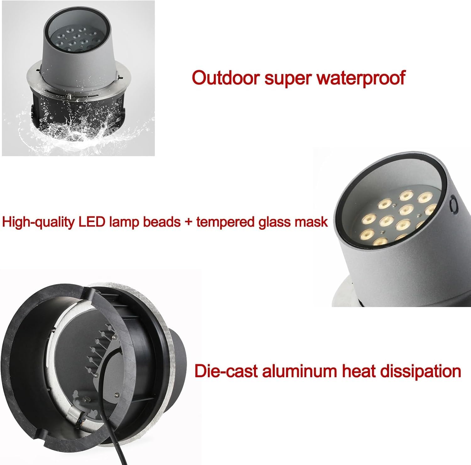 Zewnętrzne Oświetlenie Wkopane - Lampa Krajobrazowa LED, Reflektor LED Z Regulowanym Kątem AC 220 V, Wodoodporna Dekoracyjna Lampa Podłogowa Ogrodowa IP65, Częściowo Wpuszczony(White,18W)