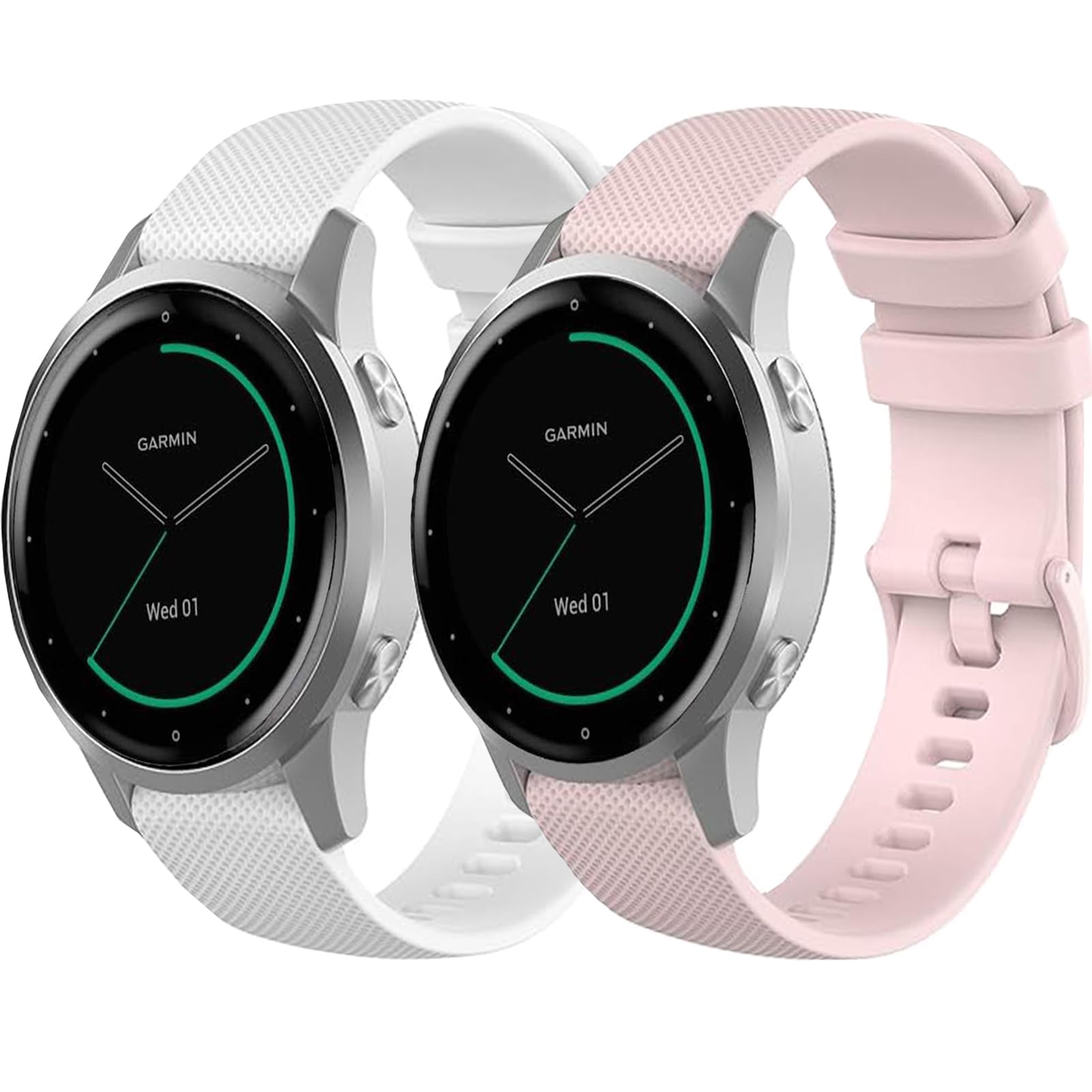 2 Pack Waterproof Wristband Compatible with Garmin Vivoactive 4S / Venu 3S / Venu 2S / Vivomove 3S, Quick Release 18mm Replacement Strap for Women Men