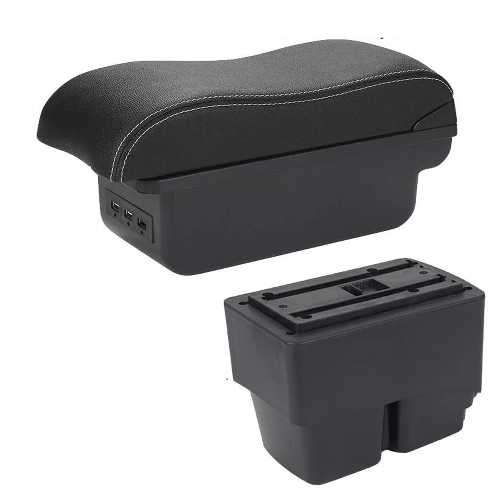 NOHEEU Armrest Box With Multifunctional Support PU Upholstered Car Interior Modification Accessories For Fiesta MK7 2009-2017(B3 Black white 3USB)