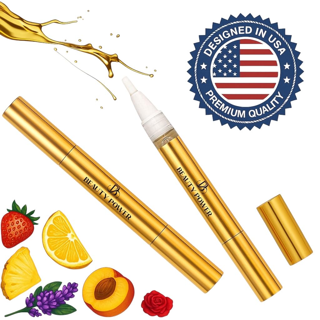 Beauty Power Nail Oil Cuticle Pen - Orange - Nail Strengthener & Growth Serum with Vitamin A, D, E, B5, Grapeseed & Natural Oils - Repair for Brittle, Peeling, Thin Nails - Twist Brush Pen