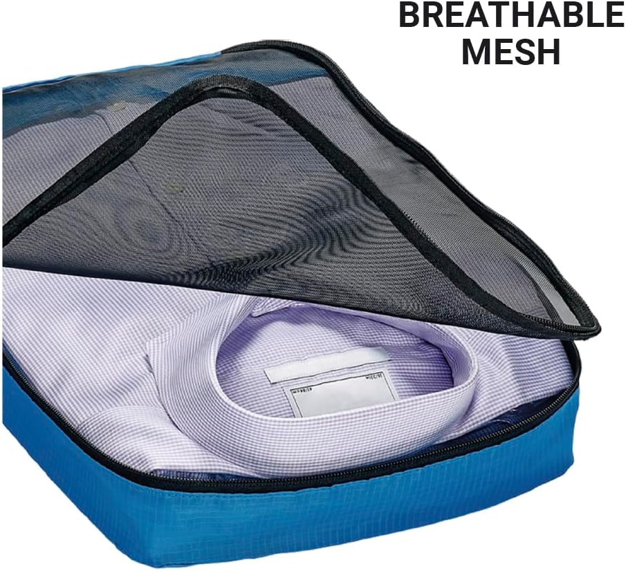 Go Travel Twin Packing Cubes, Zippered Mesh Packing Cubes for Travel, Washable Suitcase Organizer, Travel Essentials, Blue, Pack of 2