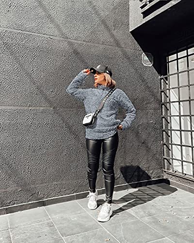 Zesica Women's Autumn Winter Long Sleeve Zipper Sherpa Fleece Sweatshirt Pullover Jacket Coat,Light Grey,Medium #TOP3